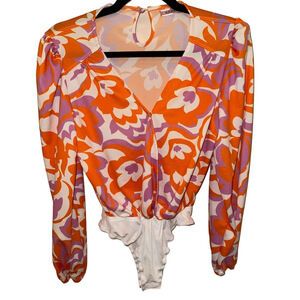 Vibrant Floral Bodysuit in Orange and Purple